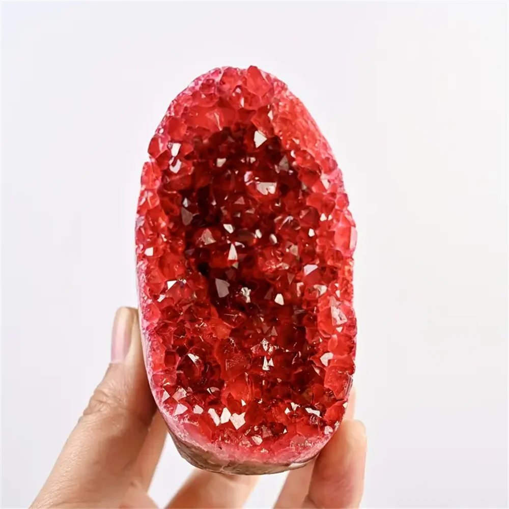 1pc Rare Red Geode Crystal Cluster On Display Base-Mineral Specimen for Home& Office Decor, Geology Enthusiast Gift