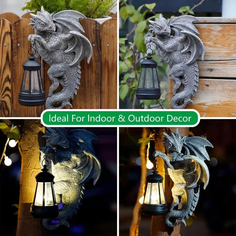 Dragon Trees Hugger Solar Lantern Weather Resistant Outdoor Garden Yard Pathway Patio Lawn Resin Dragon Figurine Statue Decor
