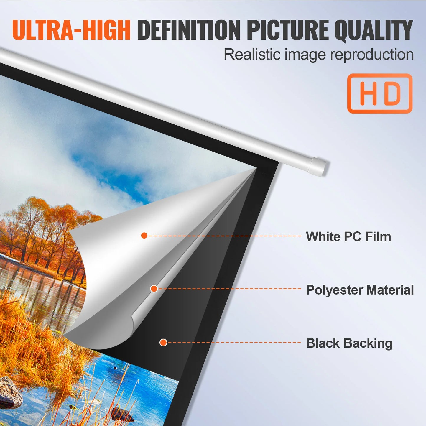 Electric Motorized Projector Screen 100in16:9 4K 1080 HD Wall Mount Movie Screen for Family Home Office Movie Theater