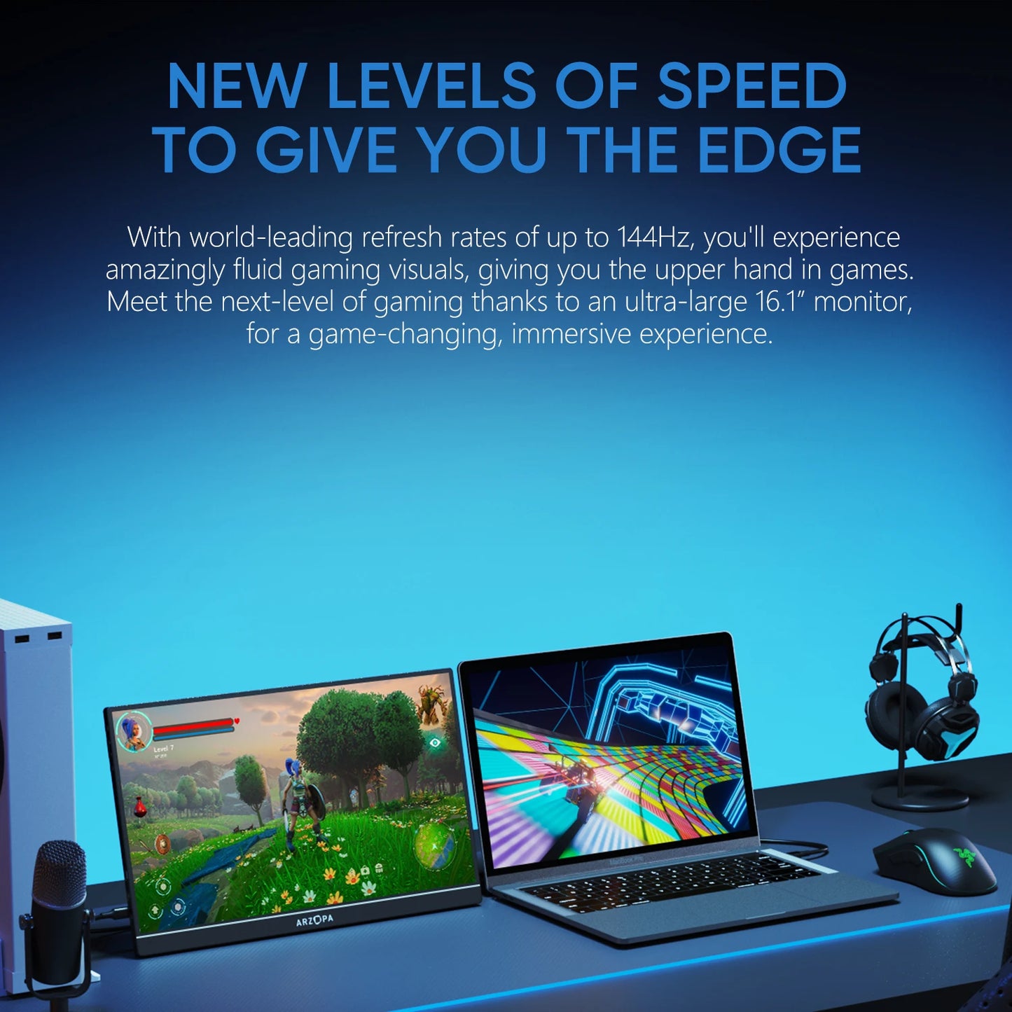 16.1 inches Portable Gaming Monitor 144hz 100%sRGB 1080P FHD IPS Screen Second Screen for Switch,Xbox,PS5,Laptop,Mac,Z1FC