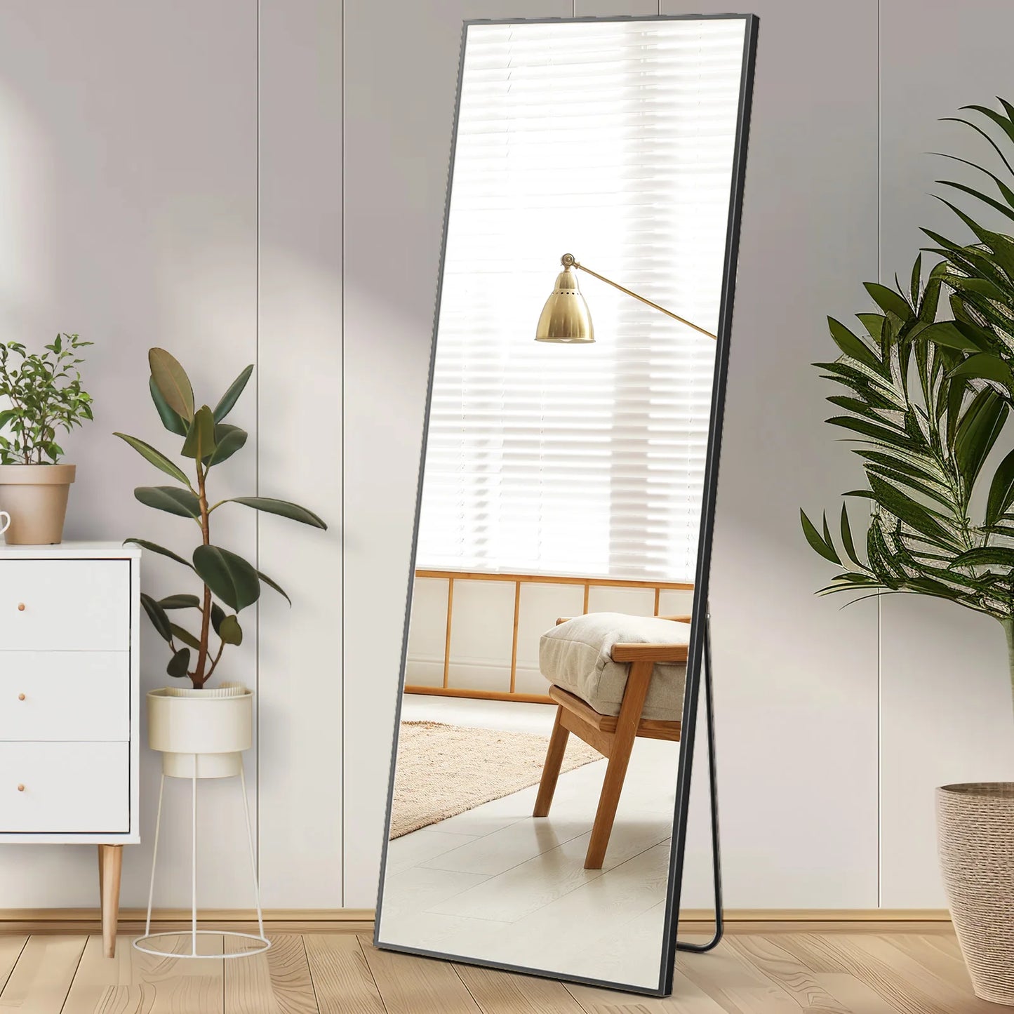 Full Length Arched Right Angle Mirror with Stand for Living Room, Sturdy Aluminum Alloy Frame, Bedroom Furniture, 59 "x 16"