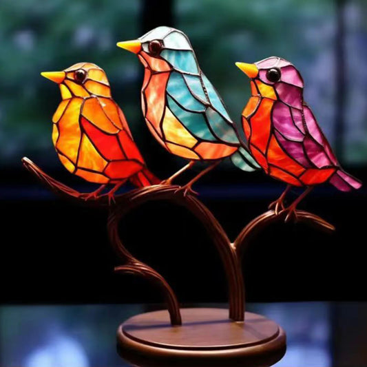 Acrylic Stained Birds Ornament Art Craft Desktop Birds Sculpture Collectibles Holiday Gifts Home Decor for Living Room Bedroom