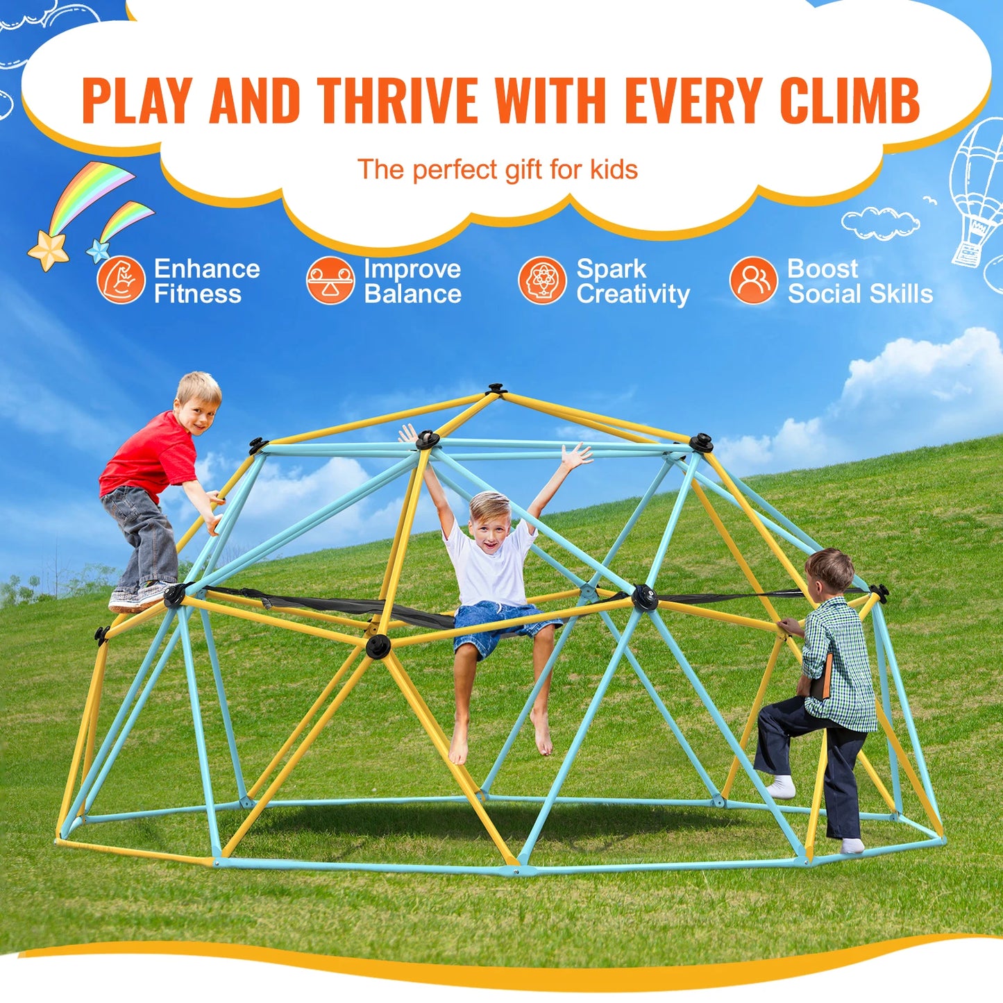 Climbing Dome 6/8/10/12FT Geometric Dome Climber Hammock Swing Jungle Gym Climbing Grip Outdoor Backyard Play Equipment
