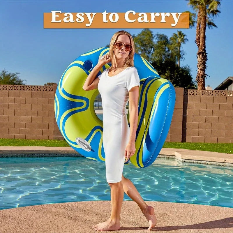 Inflatable Pool Float Lounger River Tube Floating Chair Sofa with Big Backrest Handle Cup Holder Pool Summer Party Toys