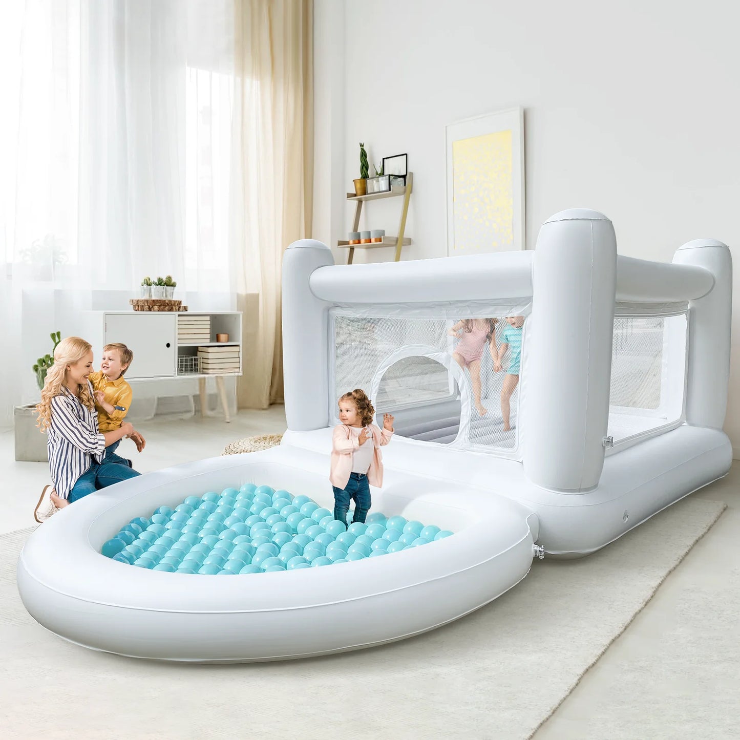White Bounce House with Pump Kids Ball Pit Bounce House for Kids 3-6 Birthday Indoor or Outdoor Playhouse