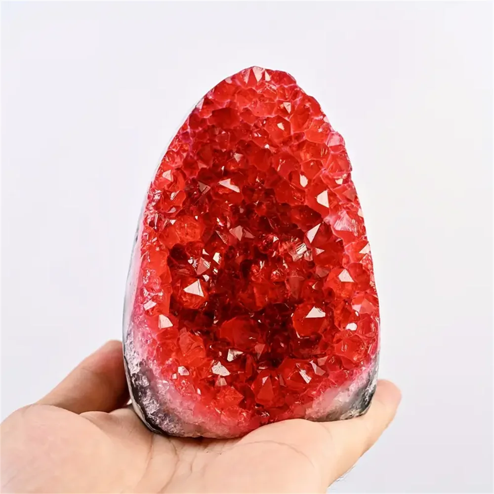 1pc Rare Red Geode Crystal Cluster On Display Base-Mineral Specimen for Home& Office Decor, Geology Enthusiast Gift