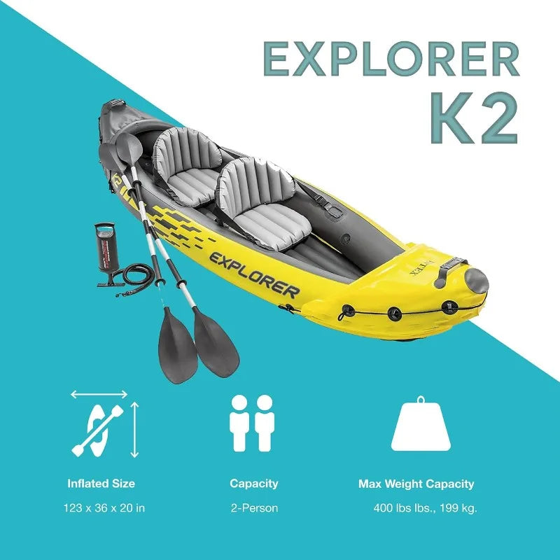 Inflatable Kayak Set: Includes Deluxe 86in Aluminum Oars High-Output Pump –SuperStrong PVC
