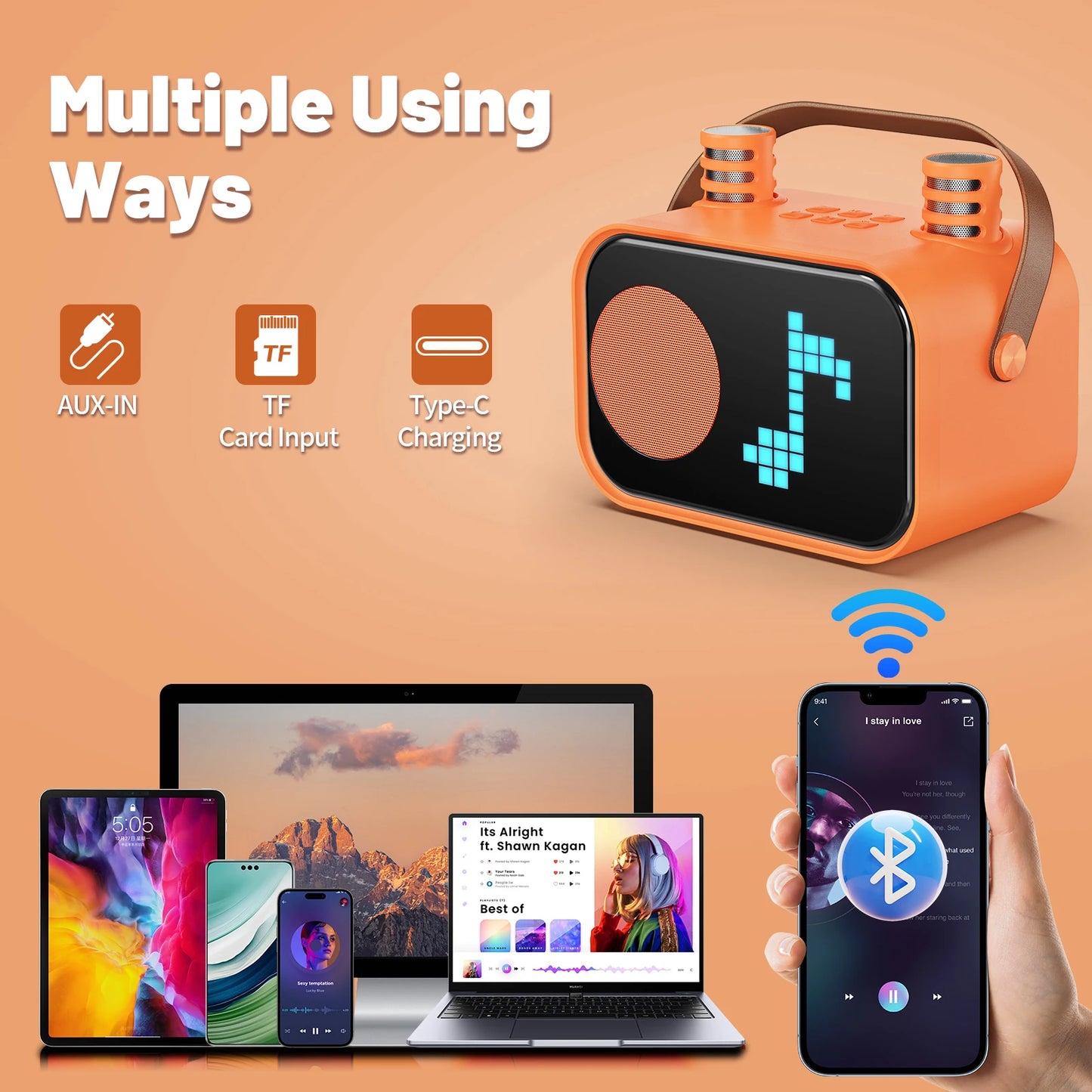 Karaoke Machine for Children and Adults, Mini Portable Bluetooth Karaoke Speaker with 2 Wireless Microphones