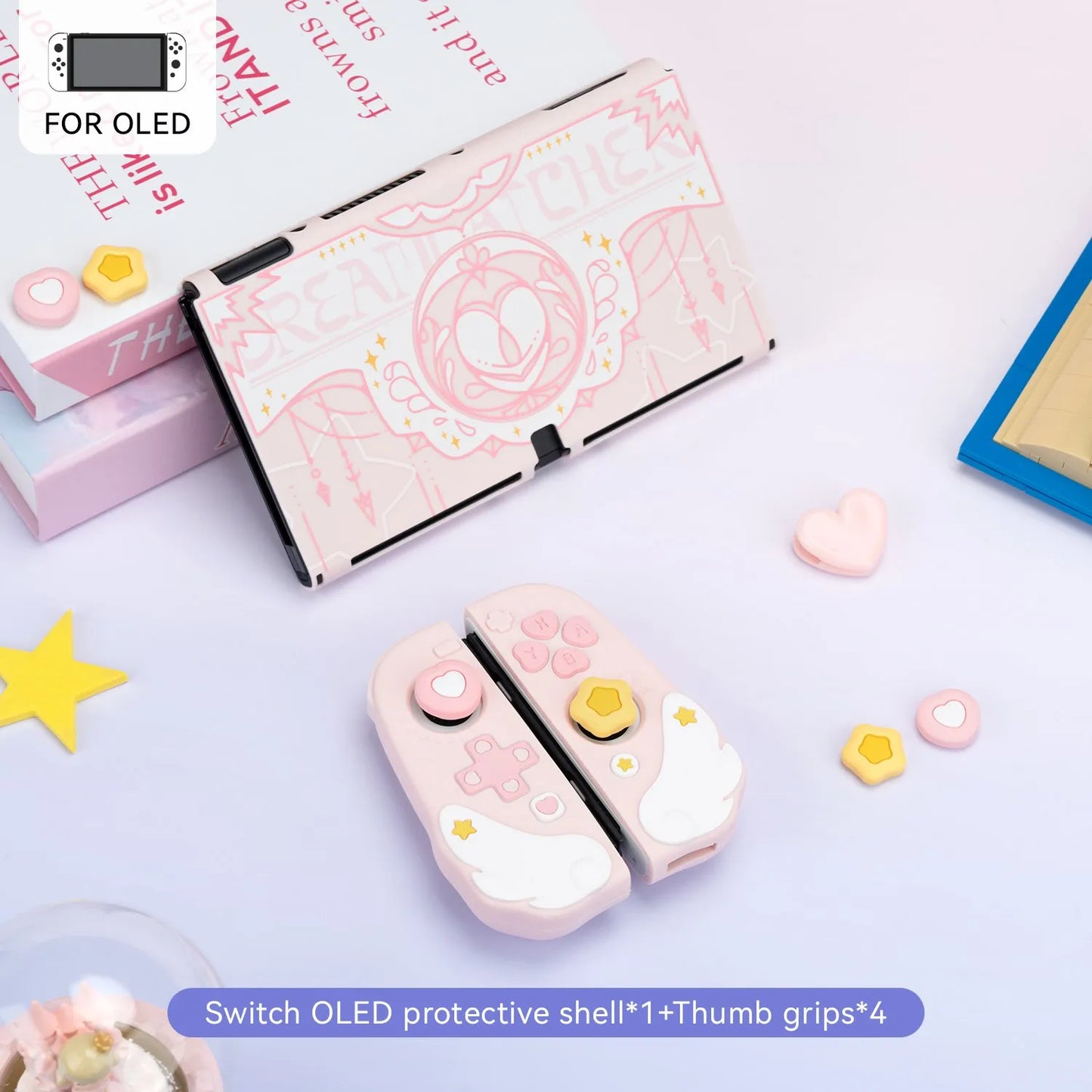 Geekshare Star Wing Series Pink Protective Case Storage Bag Carrying Case Big Mouse Pad for Nintendo Switch OLED Joy Con Gift