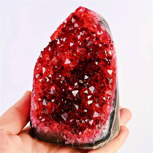 1pc Rare Red Geode Crystal Cluster On Display Base-Mineral Specimen for Home& Office Decor, Geology Enthusiast Gift
