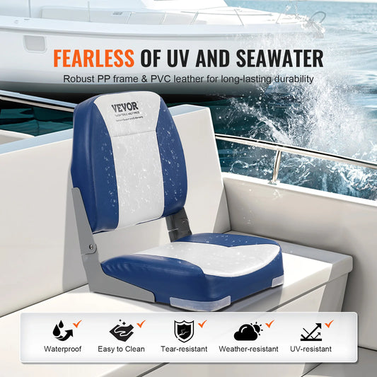 Boat Seat 18.9" Low Back Boat Seat Folding Chair with Thickened Sponge Padding and Hinge Fold-Down Boat Captain Chair