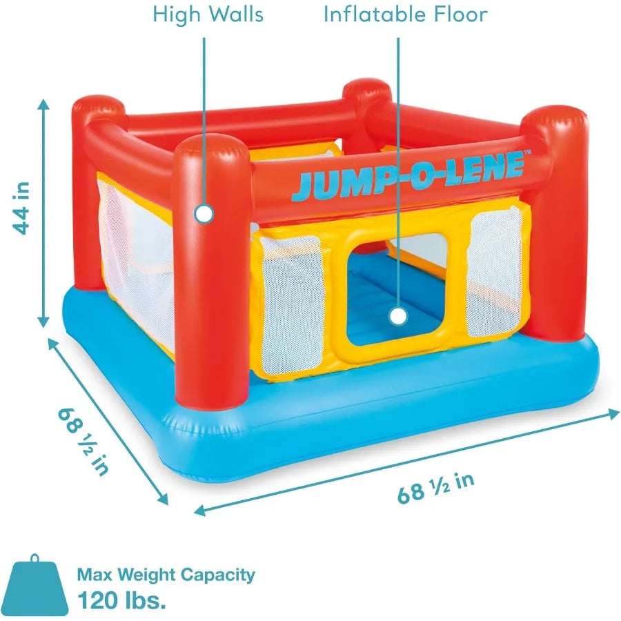 Inflatable Jump-O-Lene Trampoline Bounce House with Crawl-Thru Door Net - Ideal Indoor Outdoor Backyard Blow-Up Bouncy Pl