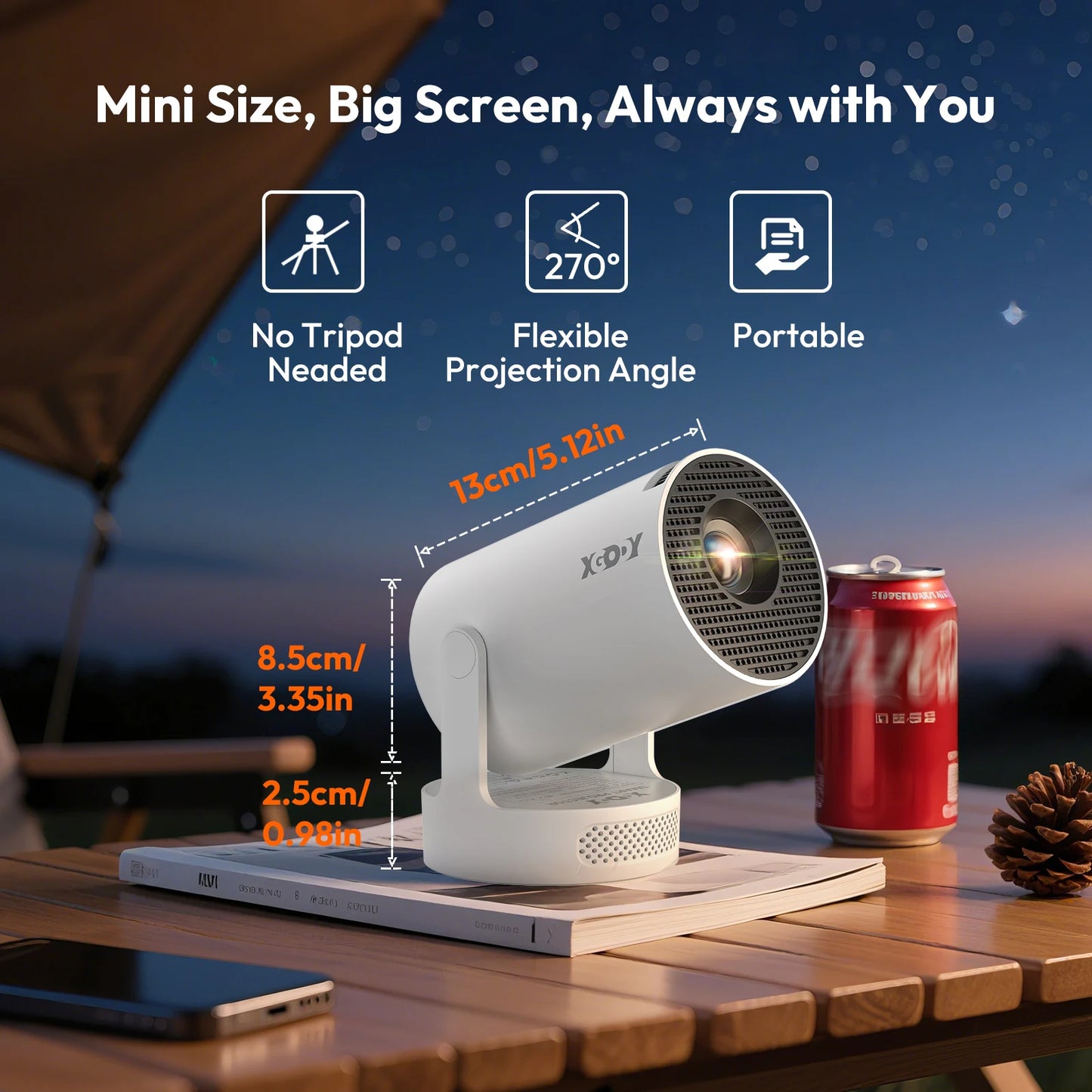 4K HY300 Pro+ Projector Built-in 5W Speaker 1280*720P Android 11 12000 Lumens Wifi6 BT5.4 Portable Outdoor Projector