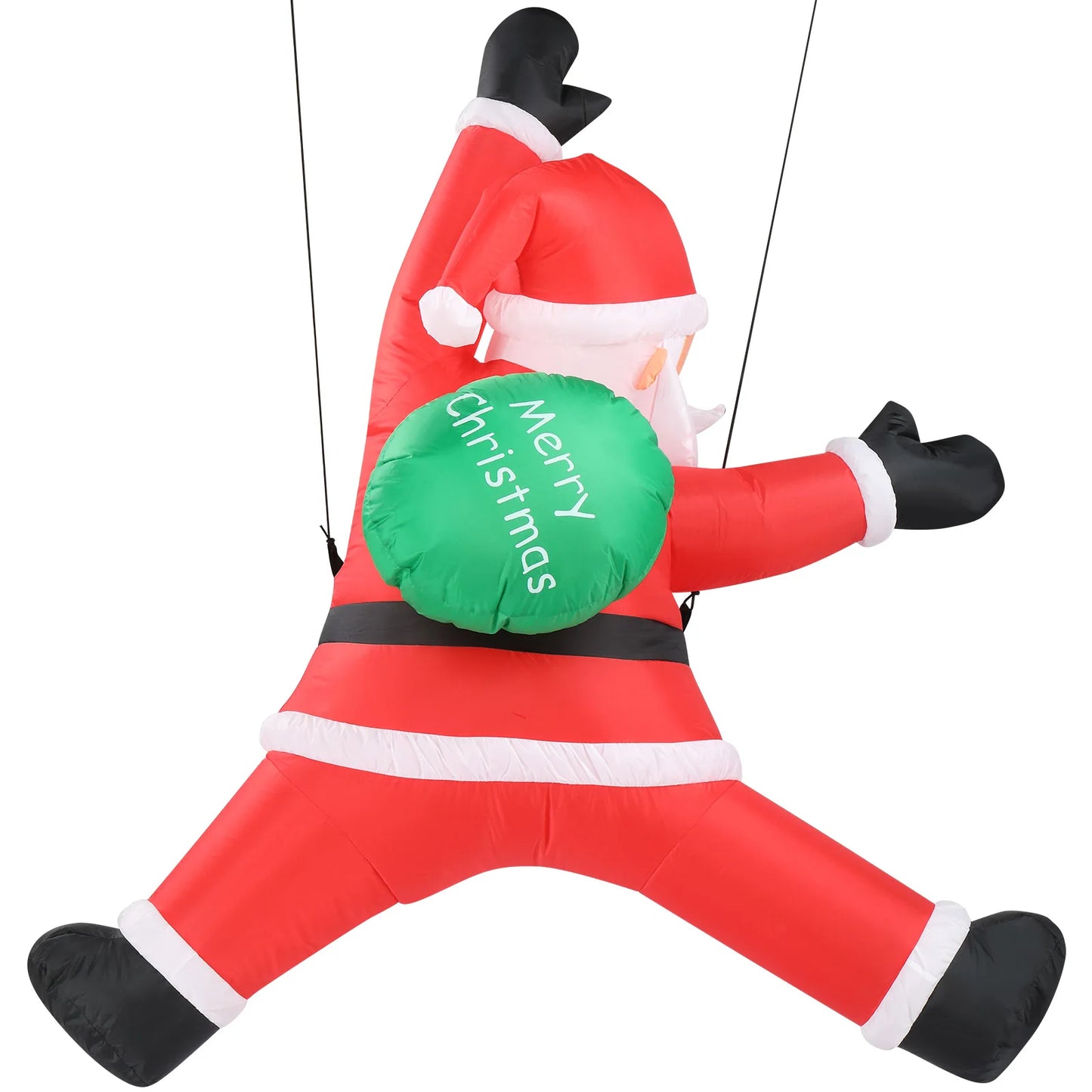 4.9 FT Lighted Christmas Inflatable Decoration, Inflatable Hanging Santa Claus with Gift Bag, Funny Blow Up Yard Decorations