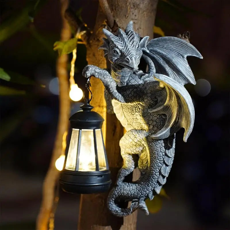 Dragon Trees Hugger Solar Lantern Weather Resistant Outdoor Garden Yard Pathway Patio Lawn Resin Dragon Figurine Statue Decor