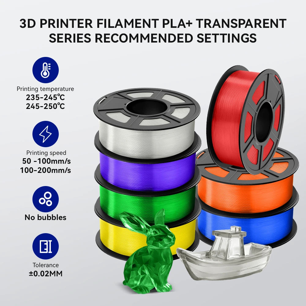 Transparent 3D filament PETG/PLA/PLA+ 1.75mm Multicolor 10Rolls 1.1KG/roll 100% Lines Up Neatly 3D Printing Materials