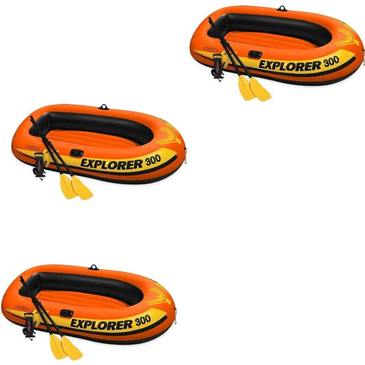 Inflatable Fishing 3 Person Raft Boat w/Pump & Oars (3 Pack)