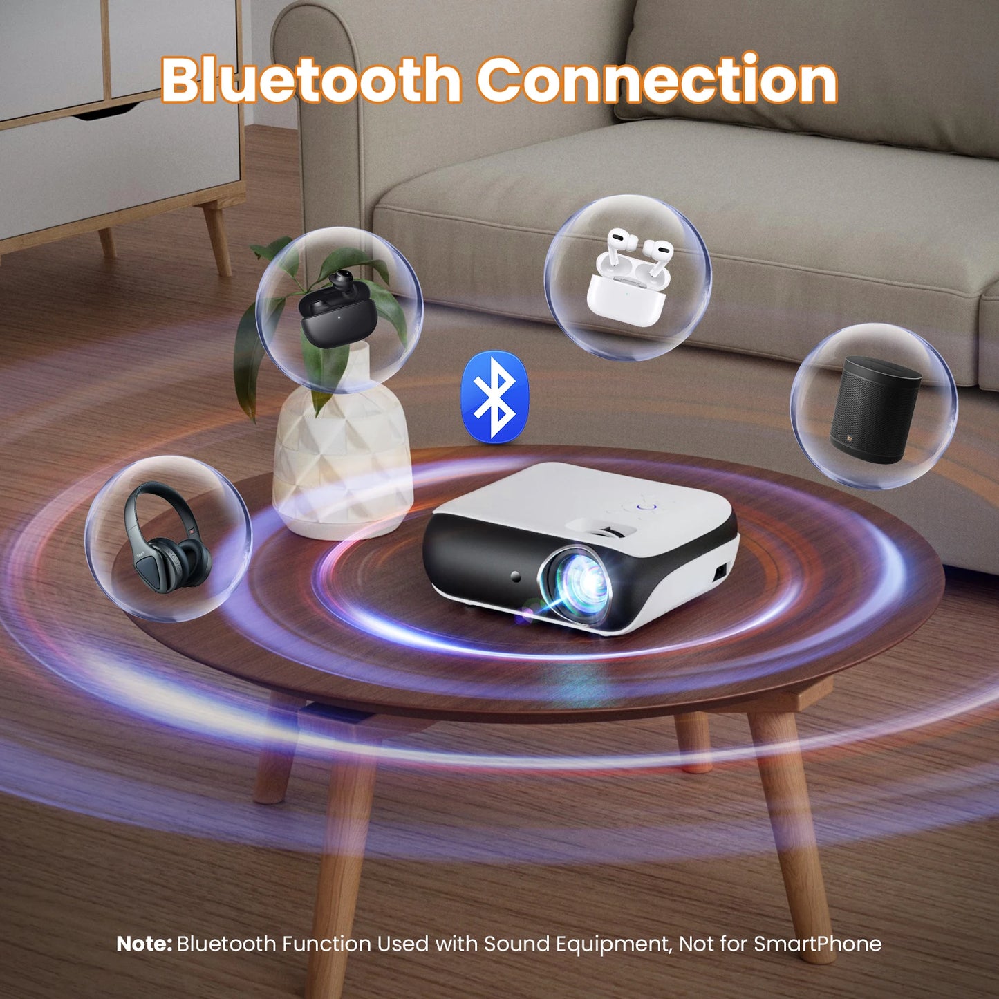 Projector, native 1080P Bluetooth projector, portable outdoor, full HD mini projector, home bedroom speaker