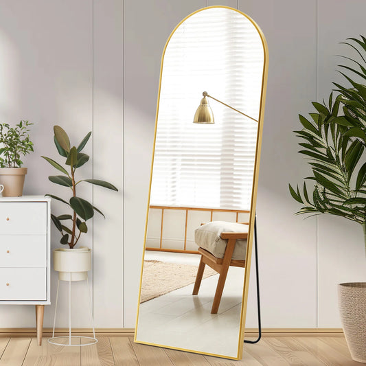 Full Length Arched Right Angle Mirror with Stand for Living Room, Sturdy Aluminum Alloy Frame, Bedroom Furniture, 59 "x 16"