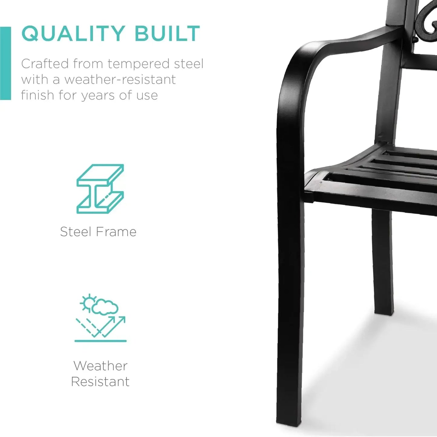 Outdoor Bench Steel Garden Patio Porch Furniture for Lawn, Park, Deck w/Floral Design Backrest, Slatted Seat