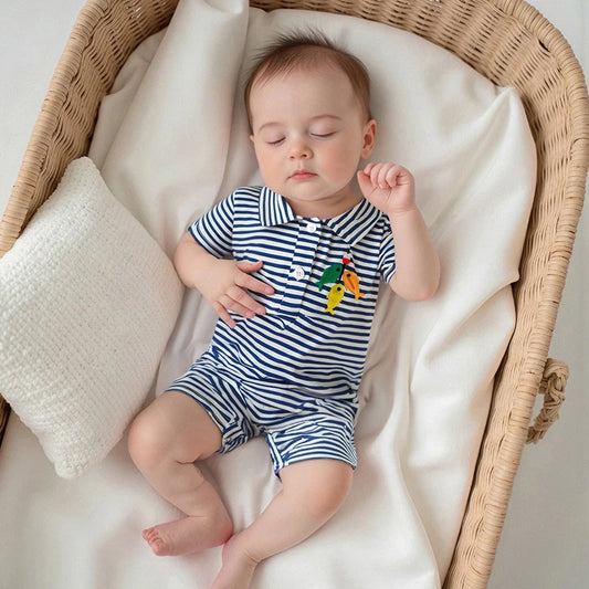 Infant Boys Rompers with Cute Animal Applique and Snap Closure Short Sleeve Summer Outfits Jumpsuits for Newborns
