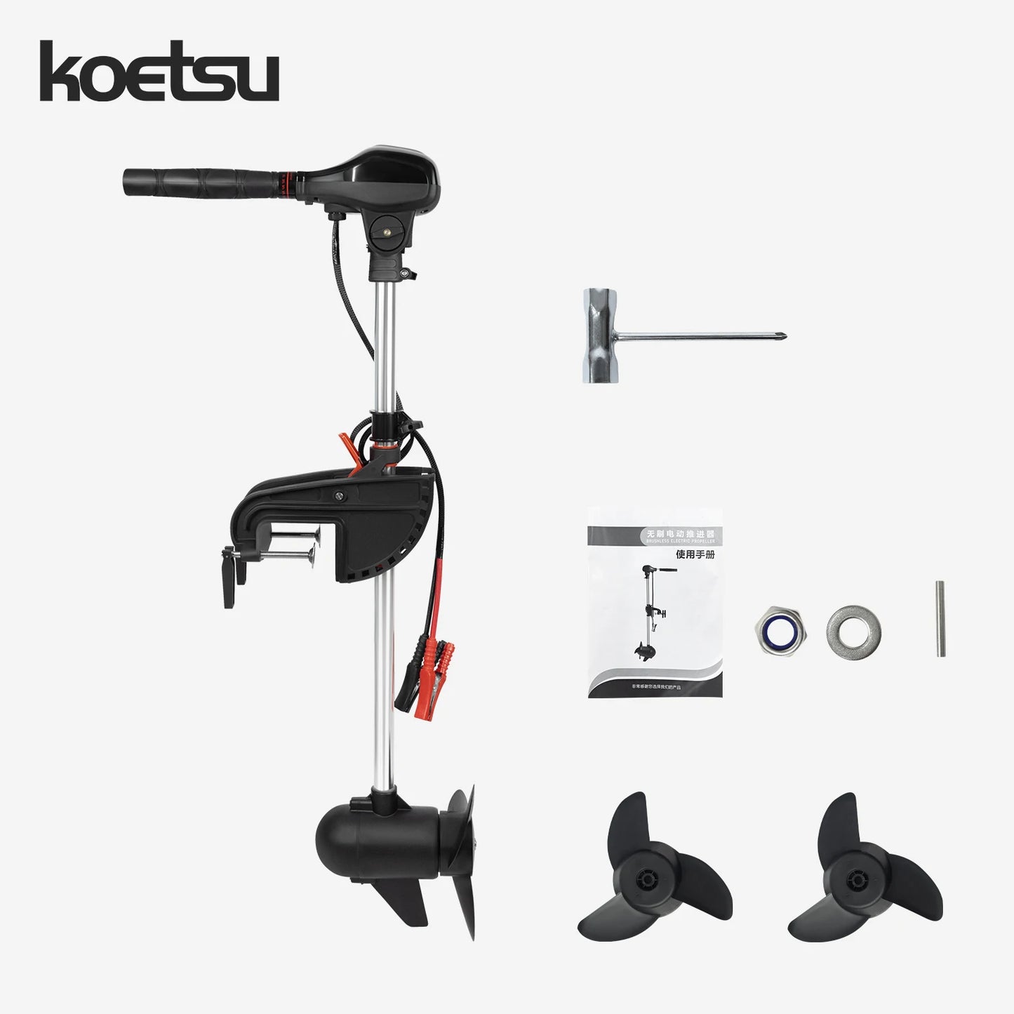 KOETSU electric propulsion, brushless outboard motor suitable for kayaks and inflatable boats, quick to install and easy to use.