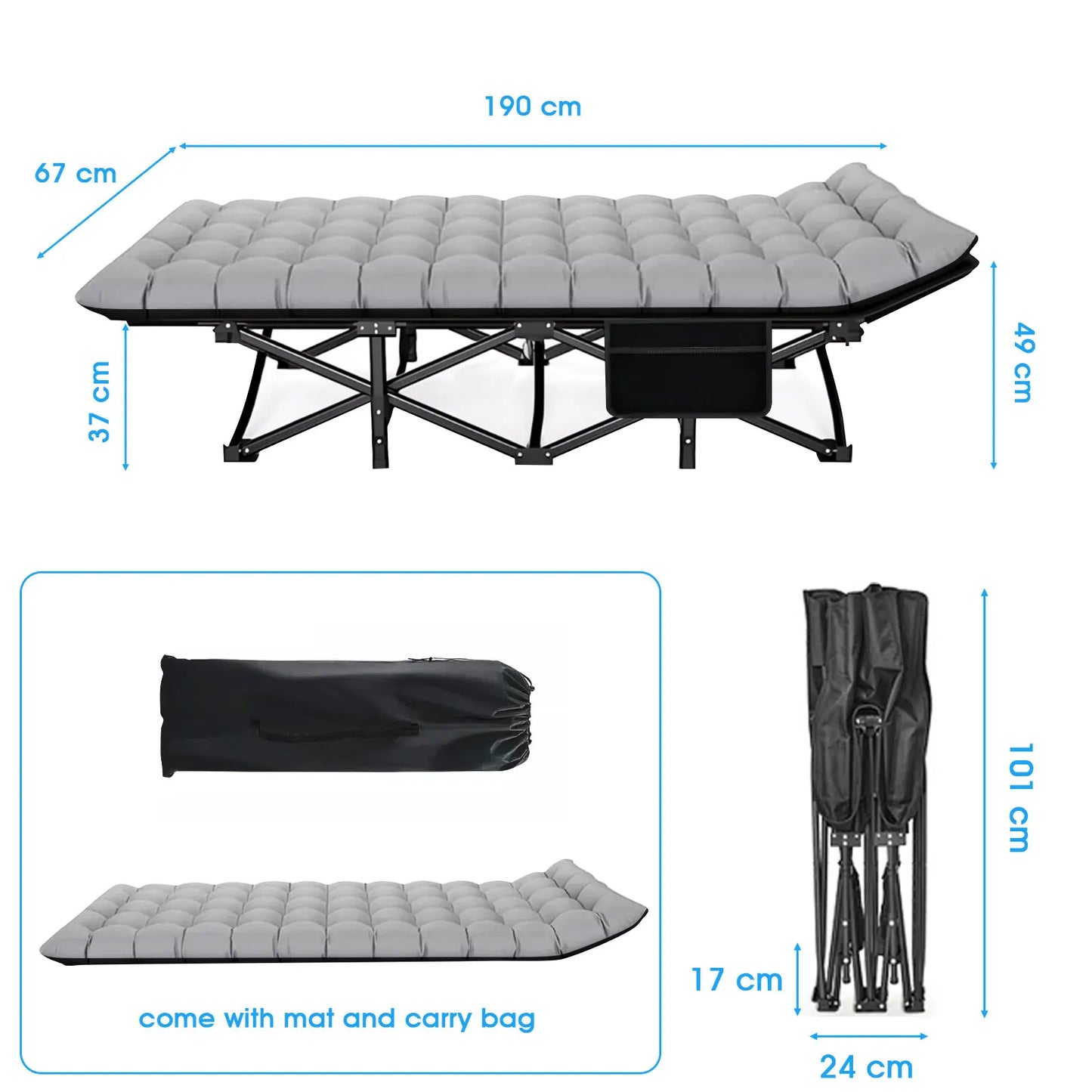 Folding Camping Cot   Portable Heavy Duty Outdoor Camping Bed for Adults Home Beach RV Noon Break 200KG Bearing
