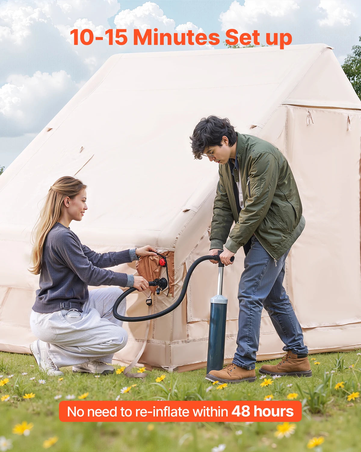 Inflatable Tents for Camp Easy Setup Blow up Tent with Hand Pump 300D Oxford Tent with Stove Jack Storage Bag Included