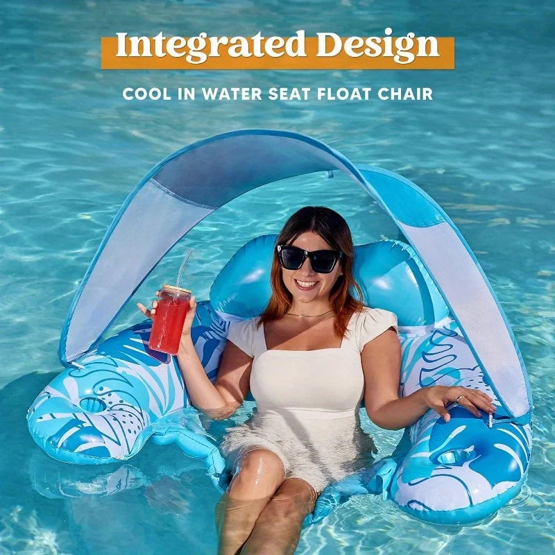 XL Inflatable Pool Floats with Canopy Lounge Chairs with Cup Holders for Adults Inflatable Floaties Party Beach Summer