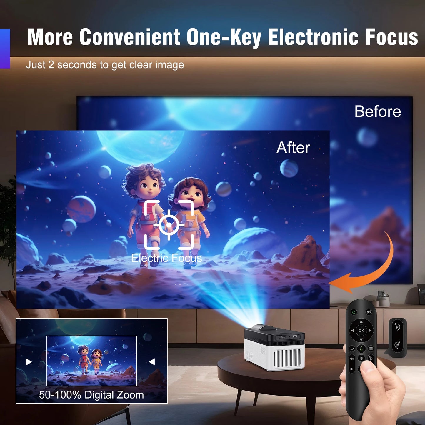 Ultra Short Throw Projector 900ANSI 8K 1080P BT5.4 Auto Offset Electronic Focus Home Theater Voice