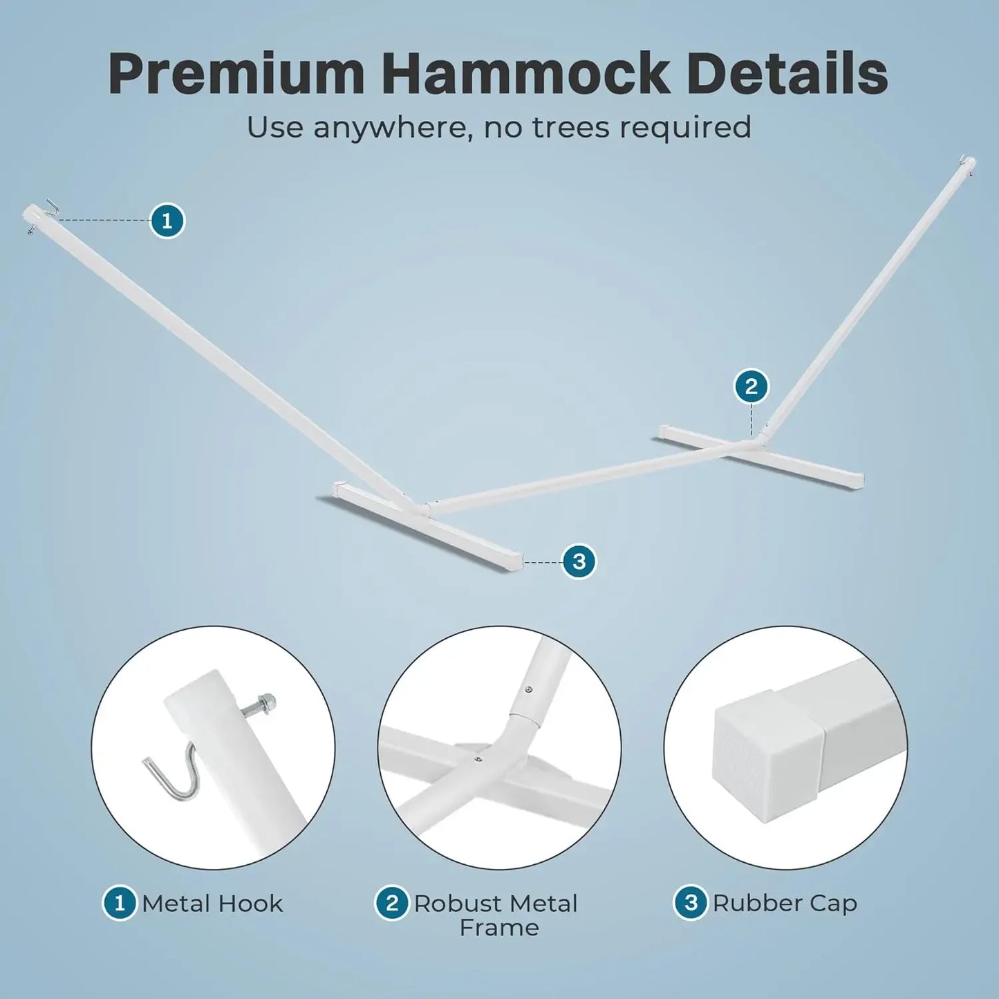 Hammock with Stand, 2 Person Heavy Duty Hammock with Padded Cotton, Detachable Pillow & Strong Curved-Bar & Portable CarryingBag