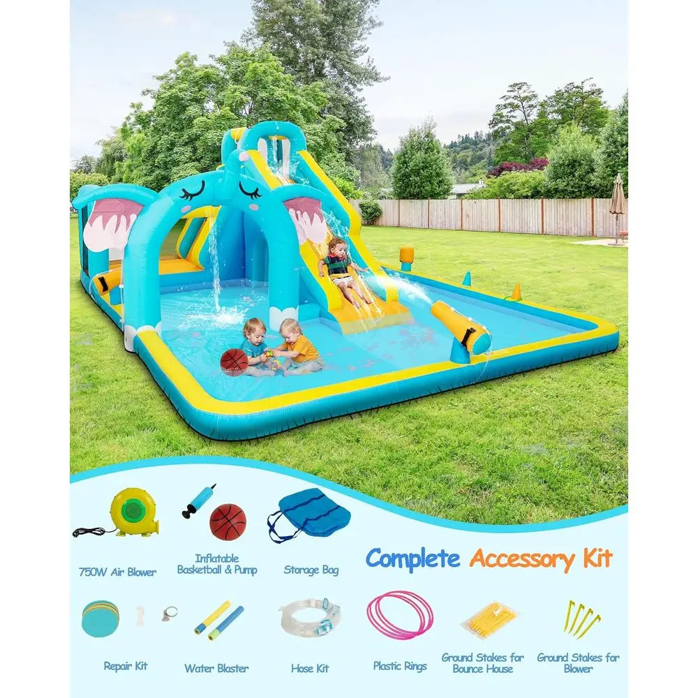 Iatable Water Slide for Kids, Elephant Theme Water Park Backyard Summer with Large Pool &Long Slides, Iatable Bounce House, Clim