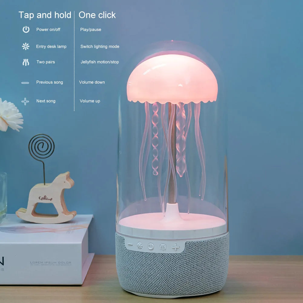 Creative Colorful Jellyfish Lamp Bluetooth-Compatible Speaker HiFi Stereo LED Jellyfish Mood Lamp Color Changing for Home Office