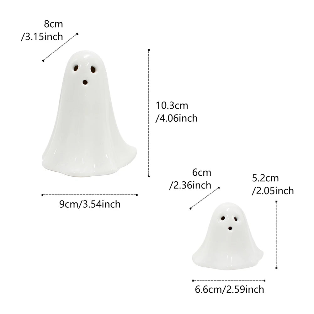 Halloween LED Light Up Ghost Decor Ceramic Lighted Ghost Sculpture Handmade Illuminated Ghost Decor Desktop Decoration