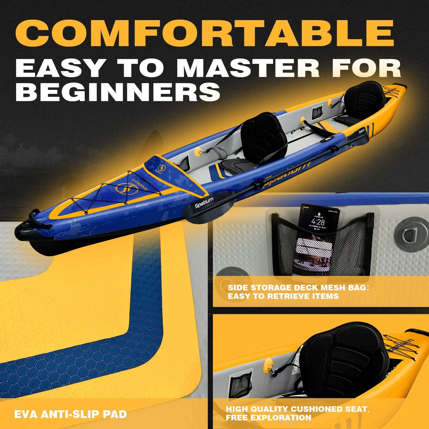 Inflatable Kayak Canoe Rowing Boat Fishing OEM Drop Stitch 2-3 Person Double Seats Detachable Water Sports
