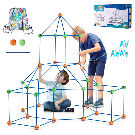 Fort Building Blocks Kids Creative Indoor Play Tent Brick Kit with 80 Rods 40 Balls for DIY Educational Castle Toys