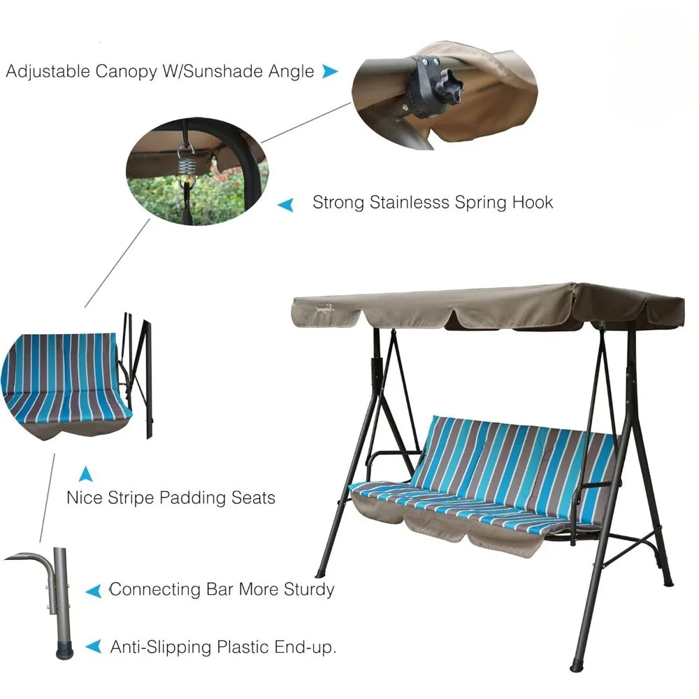 Alicia Patio Swing Chair - Comfortable 3 Cushion Seats with Strong Steel Frame, Adjustable Canopy and Removable Cushion