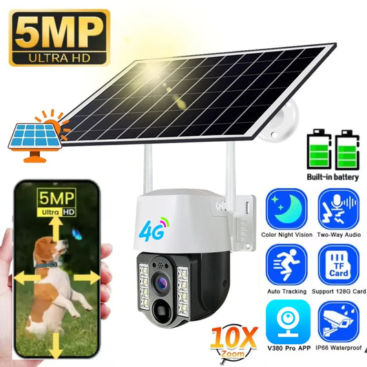 Solar Outdoor 4G HD Camera With Sim Card Wireless IP Webcam Low Powered Battery AOV Cameras Smart Home Security Protection CCTV