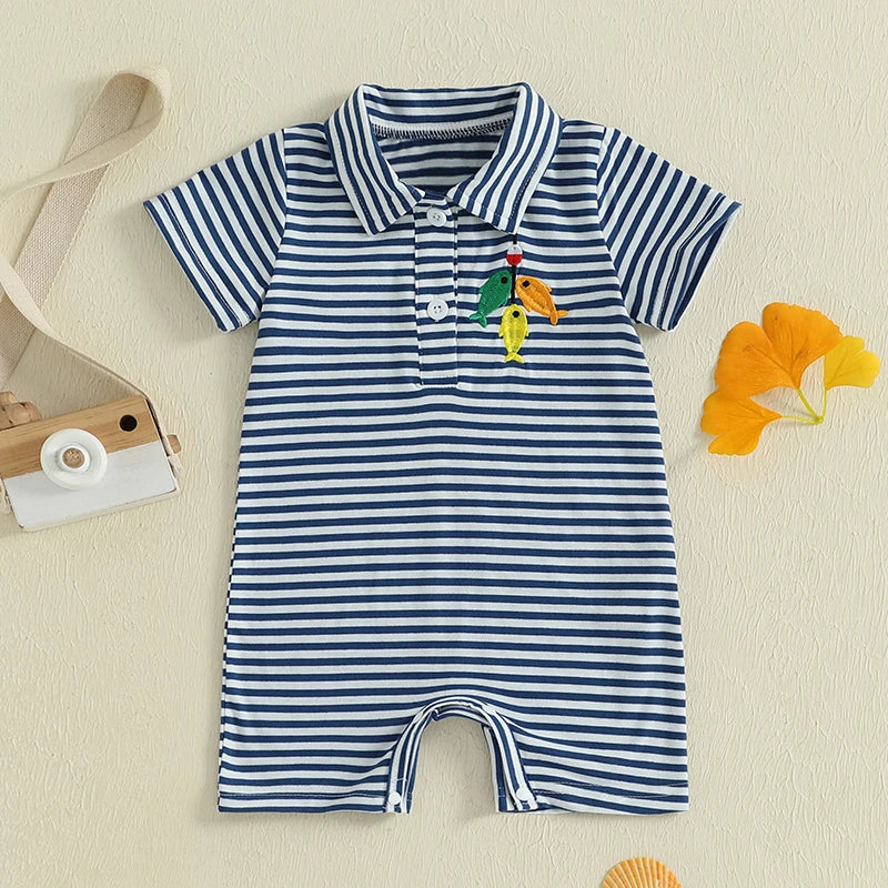Infant Boys Rompers with Cute Animal Applique and Snap Closure Short Sleeve Summer Outfits Jumpsuits for Newborns