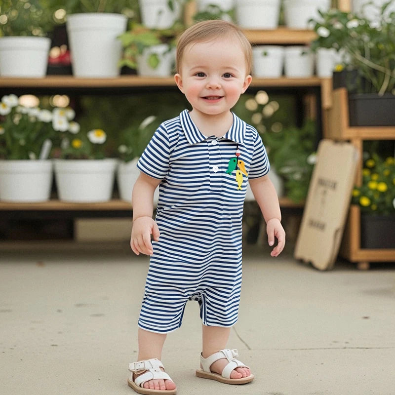 Infant Boys Rompers with Cute Animal Applique and Snap Closure Short Sleeve Summer Outfits Jumpsuits for Newborns