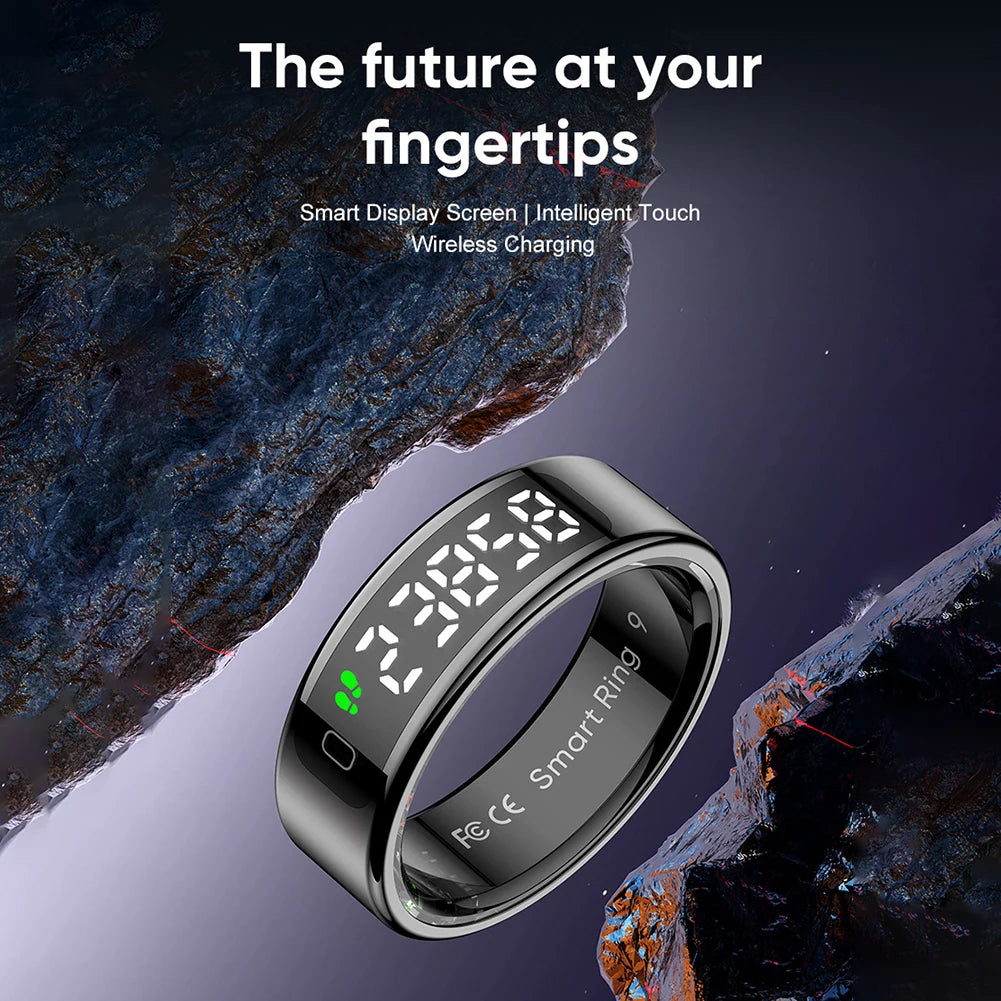 Smart Ring with Display Screen and Touch Heart Rate Blood Oxygen Monitor Ring 5 ATM Waterproof Smart ring for Android & iOS