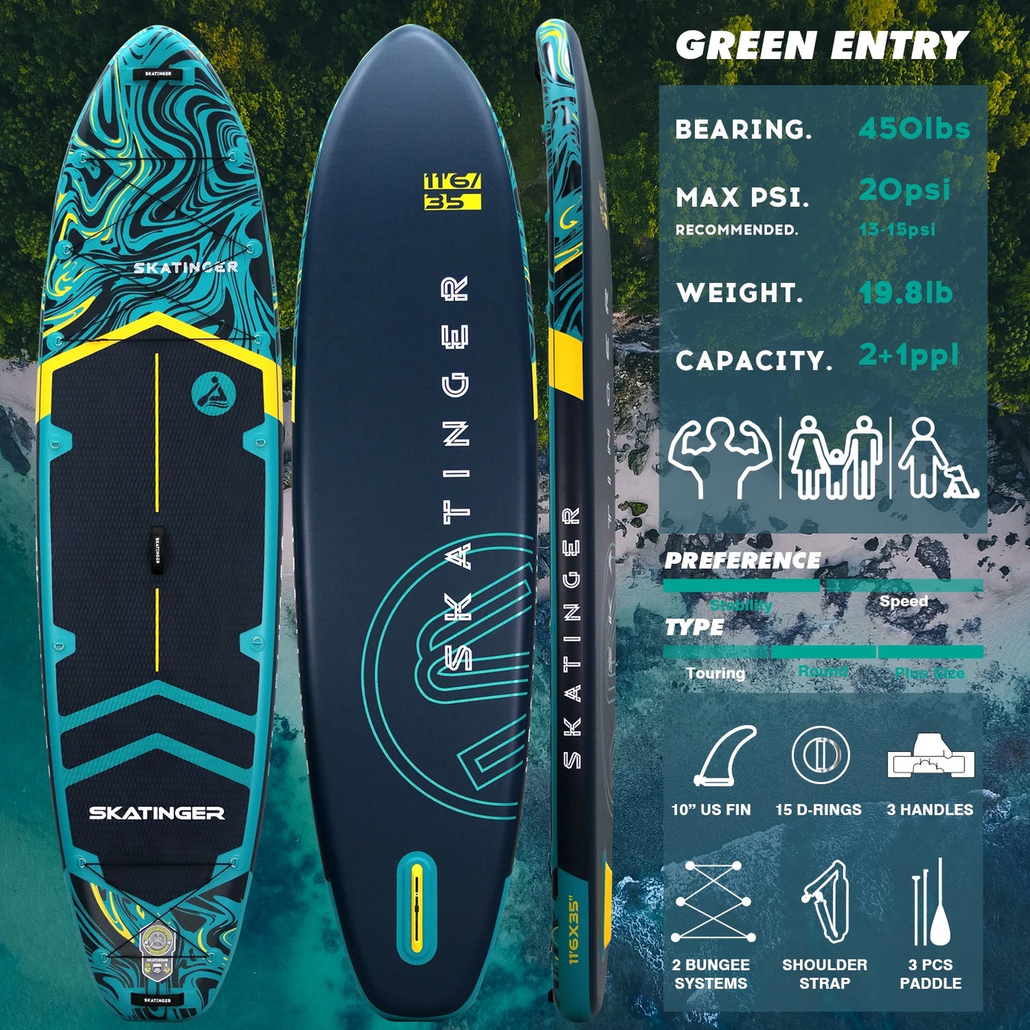 11'6'' X 35'' X 6'' Inflatable Paddle Board for Adults Paddle
