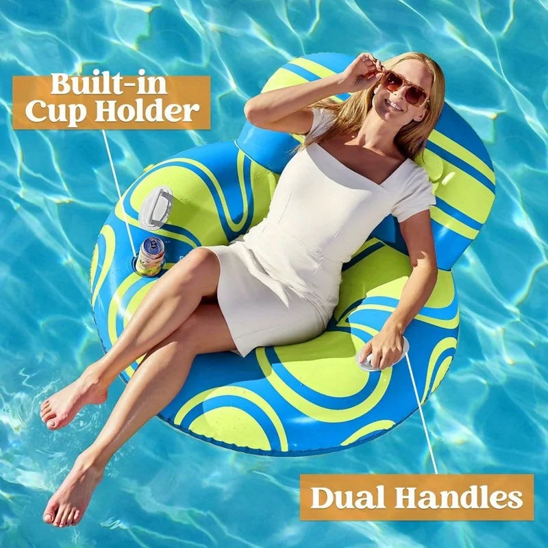 Inflatable Pool Float Lounger River Tube Floating Chair Sofa with Big Backrest Handle Cup Holder Pool Summer Party Toys