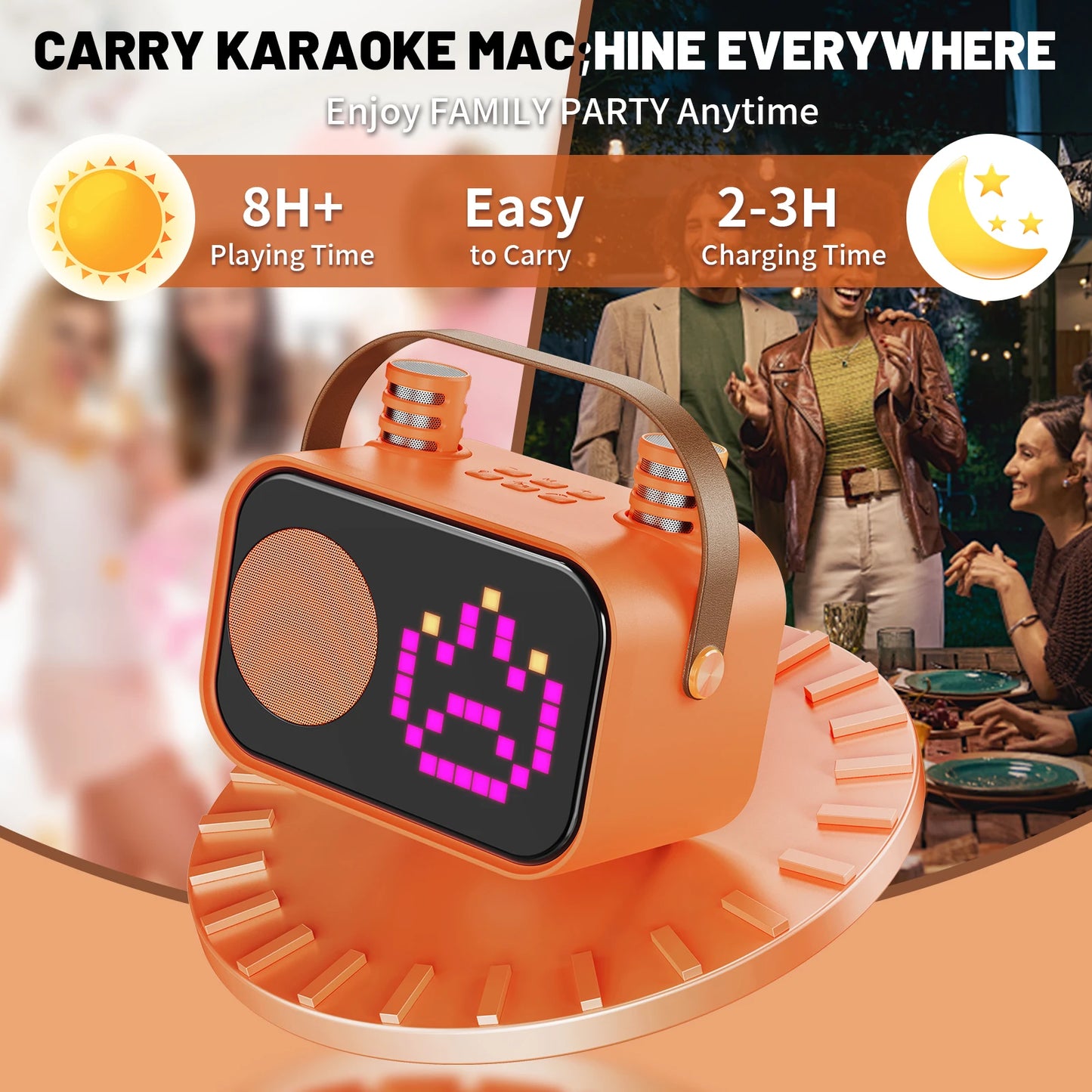 Karaoke Machine for Children and Adults, Mini Portable Bluetooth Karaoke Speaker with 2 Wireless Microphones