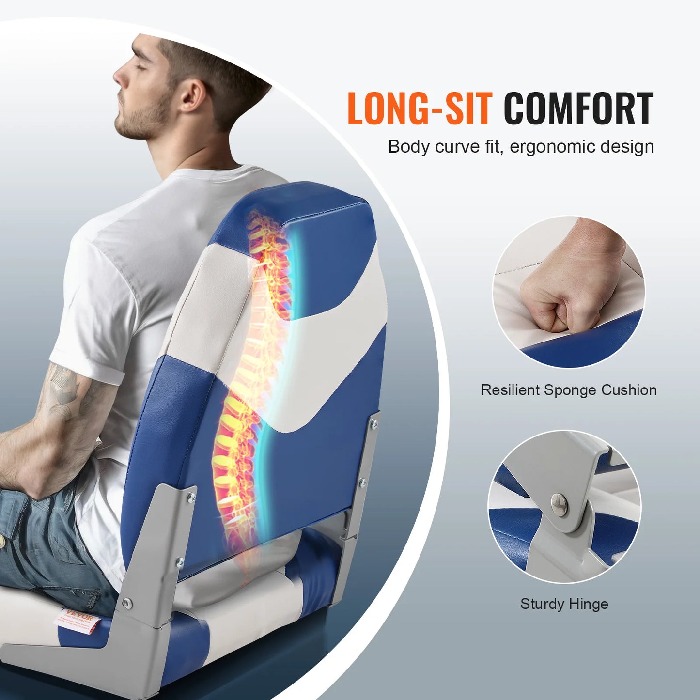 Boat Seats 21.85" High Back Boat Seat Folding Boat Chair Fold-Down Boat Captain Chairs for Fishing Boat, Canoe, 2-Pack