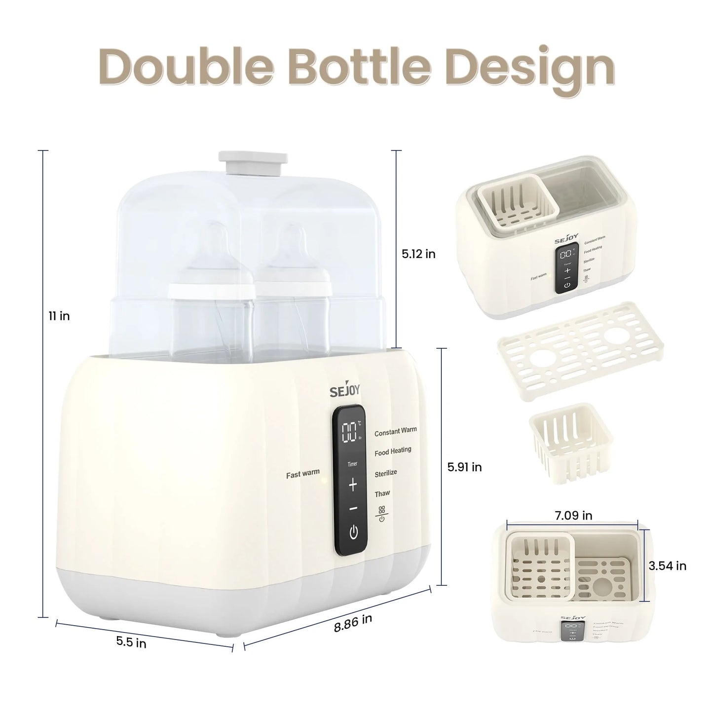 Sejoy Bottle Warmer For Baby,6-in-1 Fast Baby Milk Warmer with LCD Display,Double Bottle Warmer,Steam Sterilizer,24H Temperature