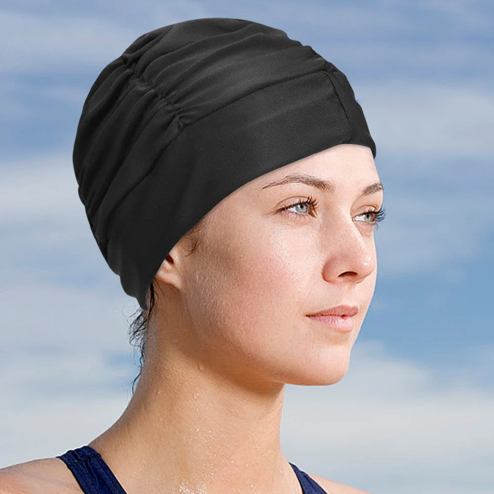 Swim Cap for Women Solid Color Adult Swimming Caps High Elasticity Bathing Caps Cover Ears for Long Hair Weaves Extensions Curls