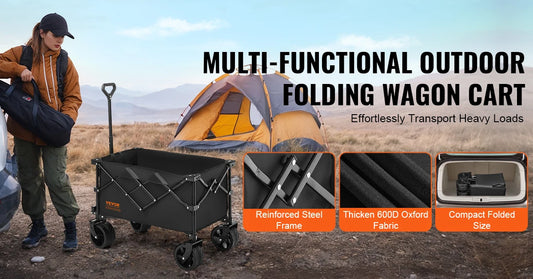 Collapsible Folding Wagon Beach Wagon Cart with All-Terrain Wheels Drink Holder Sport Wagon for Camping Shopping Garden