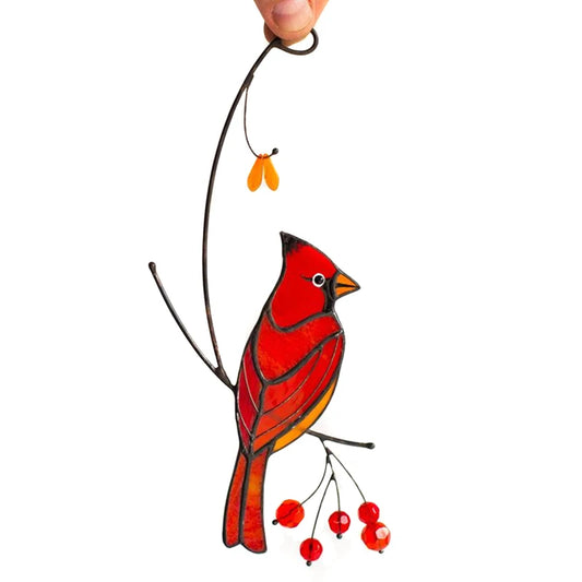 Cardinal Bird Stained Glass Ornament Epoxy Craft Home Window Decoration Hanging Ornament