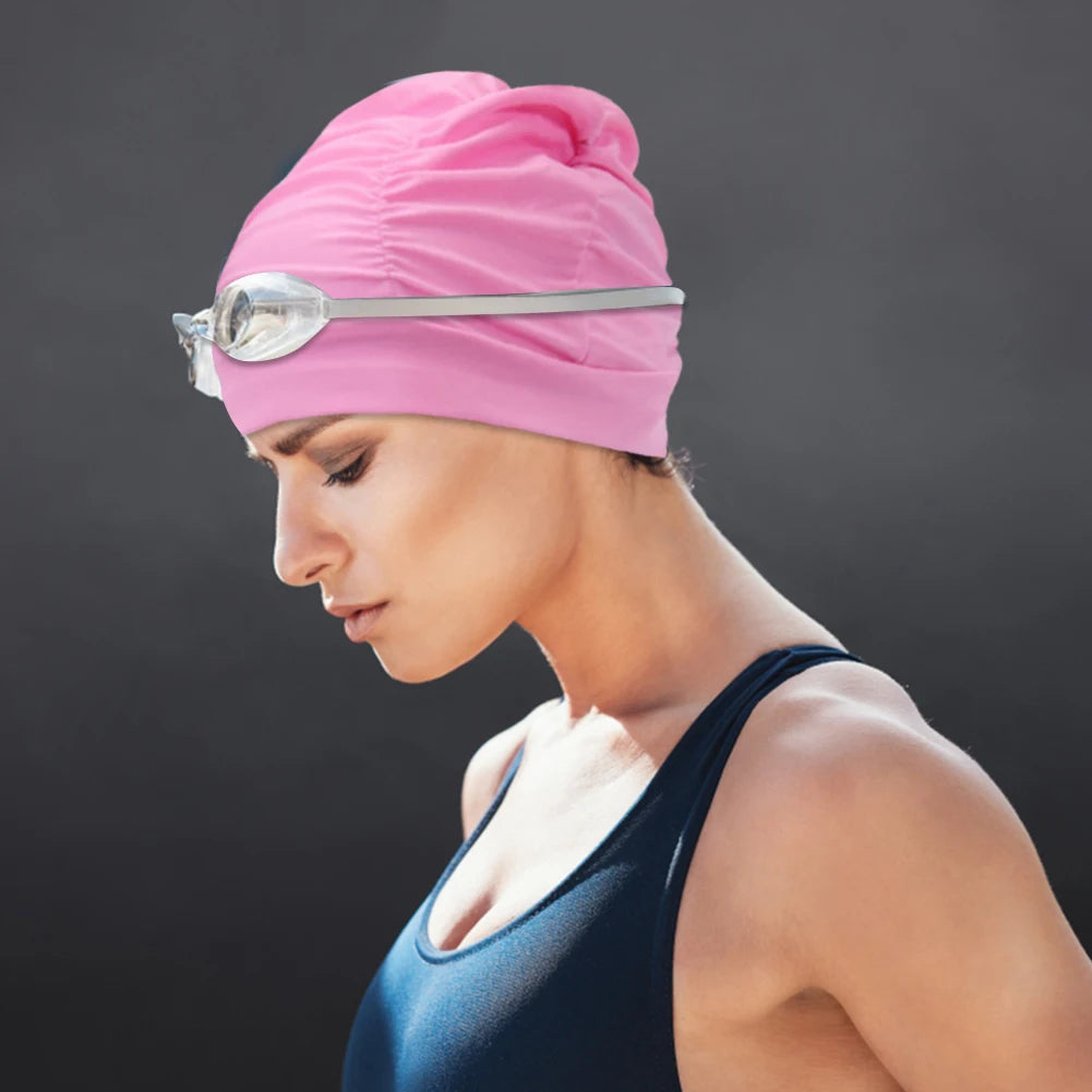 Swim Cap for Women Solid Color Adult Swimming Caps High Elasticity Bathing Caps Cover Ears for Long Hair Weaves Extensions Curls